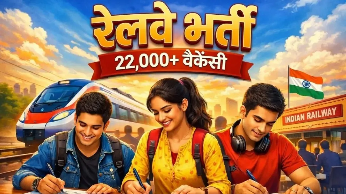 भारतीय रेलवे जॉब्स का ग्राफिक बैनर जिसमें रेलवे लोगो और 'रेलवे जॉब्स' टेक्स्ट दिख रहा है